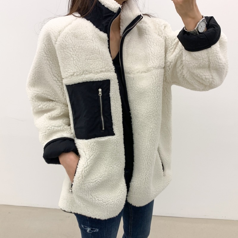 ラムウール ベルベット ジャケット もこもこ アウター コート リバーシブル ２カラー a792