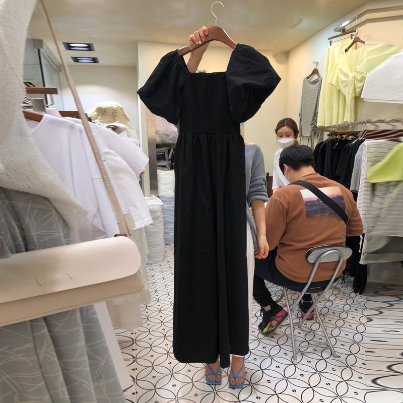 【送料無料】レディース オールインワン スクエアネック ハイウエスト ワイドレッグ 半袖