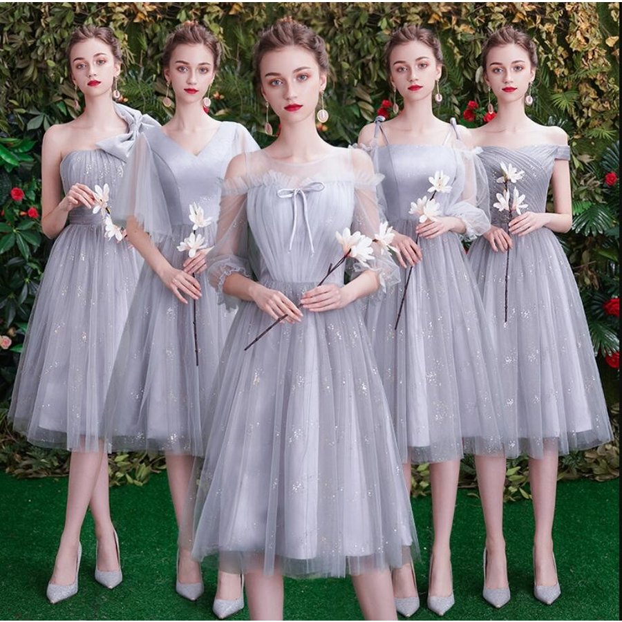 ブライズメイド ドレス ミモレドレス 袖付き ピアノ フォーマル ウエディングドレス パーティードレ