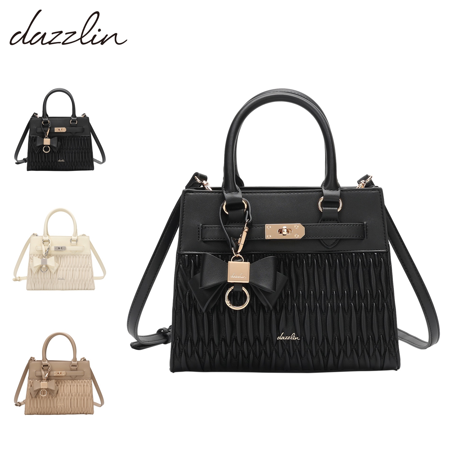 ショルダーバッグ レディース 斜めがけ 大人 軽量 リボンチャーム付 ギャザーシャーリング DAZ60240B