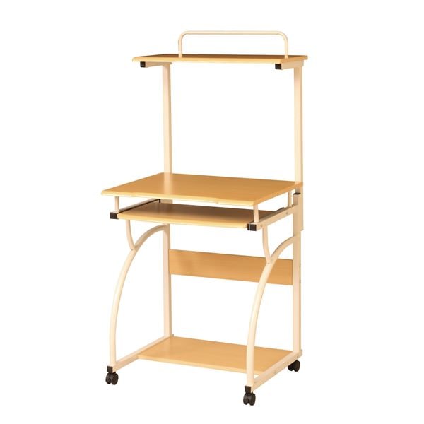 パソコンデスク/学習机 (ナチュラル) 幅600×奥行555×高さ1300mm キャスター 棚付き スチールフレーム (リビング) 組立品