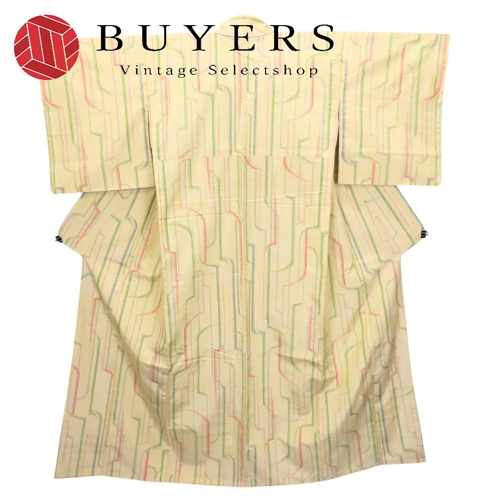 中古 紬 正絹 ベージュ マルチカラー 普段着 洒落 和装 呉服 和服 きもの レディース 女性