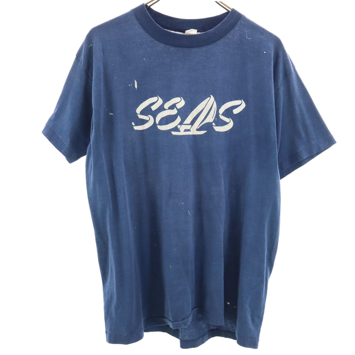 70s 80s ヴィンテージ 半袖 SEAS Tシャツ XL ネイビー系 シングルステッチ メンズ 古着