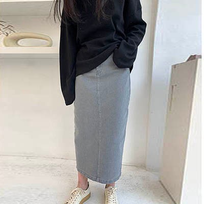 2019 NEW 春 ドロップラインポイントデニムロングスカート