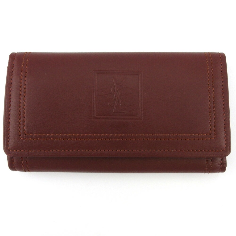 キーケース YSLロゴ ボルドー ゴールド レディース 中古