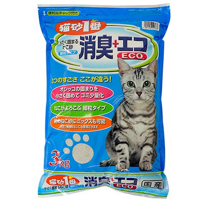 他サイト： 猫砂１番　消臭＋エコ　３ｋｇ　ベントナイト　細粒タイプ　国産　お一人様４点限り　ＣＲＣ30―14―10―10―00の商品画像