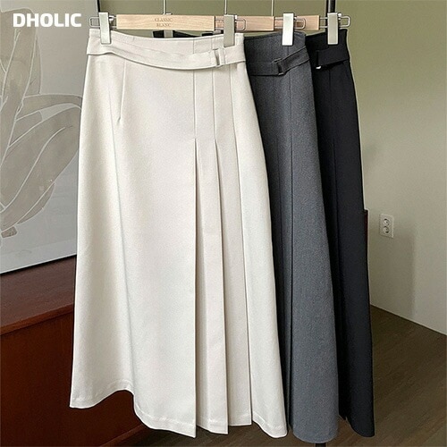 [メガ割りSALE]バックルプリーツAラインスカート