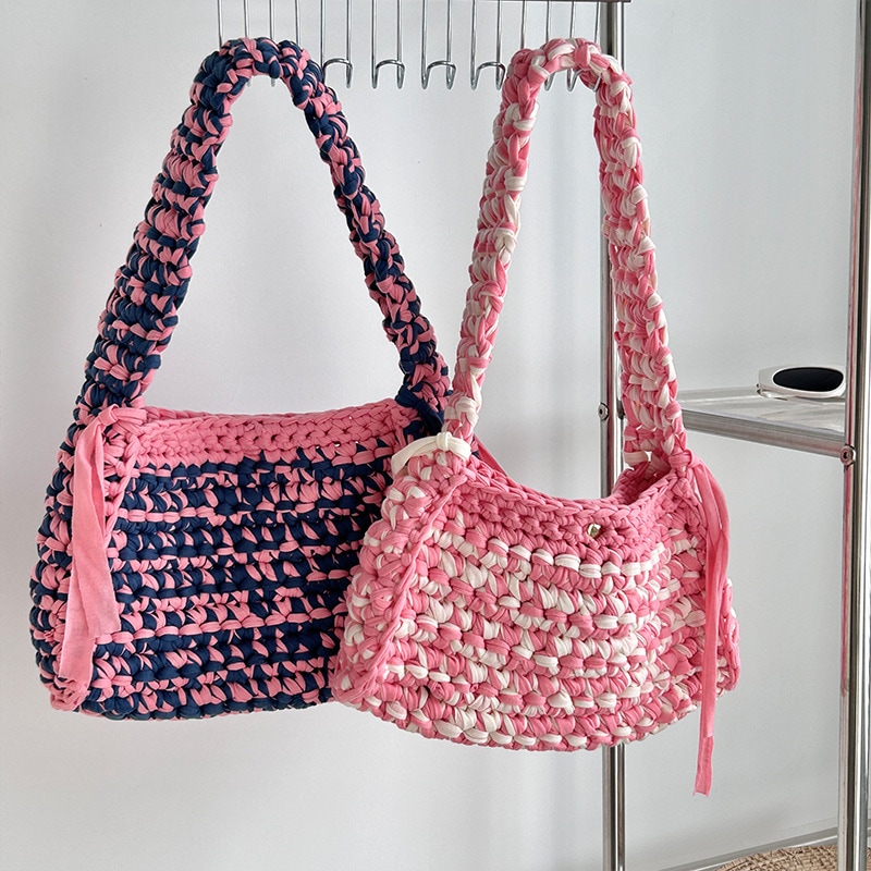 編み糸バッグショルダーバッグハンドニットバッグかぎ針編みバッグインスタイル女性バッグ 4,844円