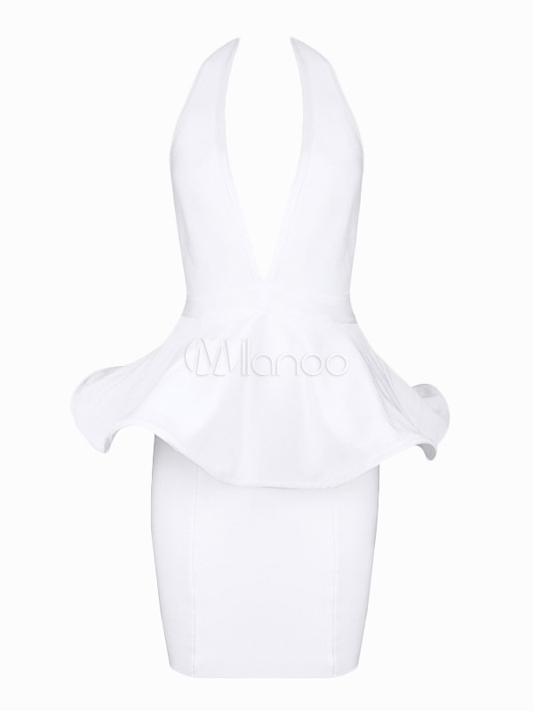 ホルターペプラム背中の開いたパーティードレス