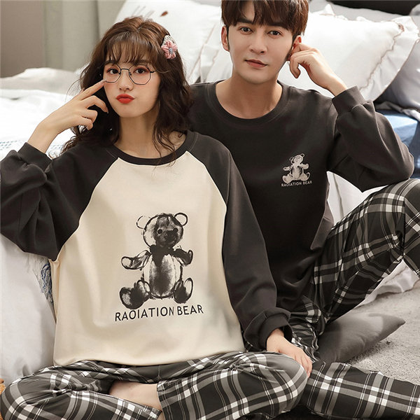 【再入荷】長袖 韓国パジャマ 熊柄パジャマ ペア レディース 長いズボン 夏 可愛い ルームウェア メンズ パジャマ カップル 部屋着 韓国風 寝間着 上下セット ギフト プレゼント M/L/XL/2