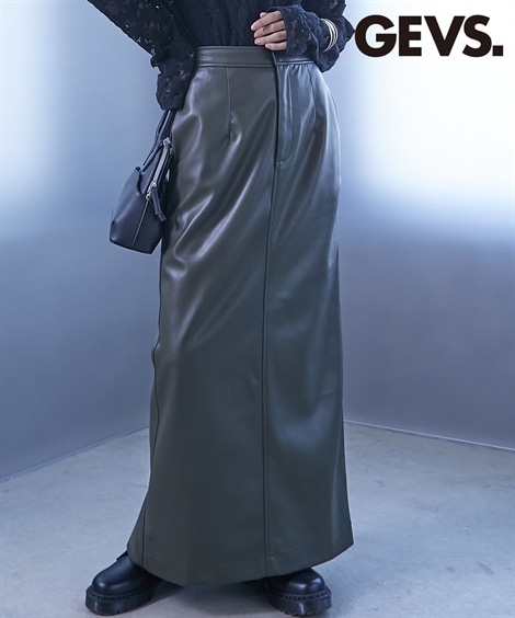 ロングスカート 大きいサイズ フェイクレザータイトマキシスカート GEVS.