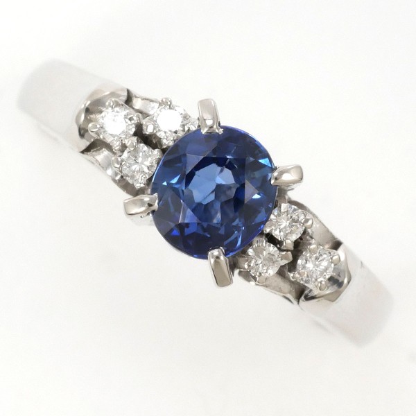 PT850 プラチナ リング 指輪 8号 サファイア 0.64 ダイヤ 0.08 ジュエリー 中古