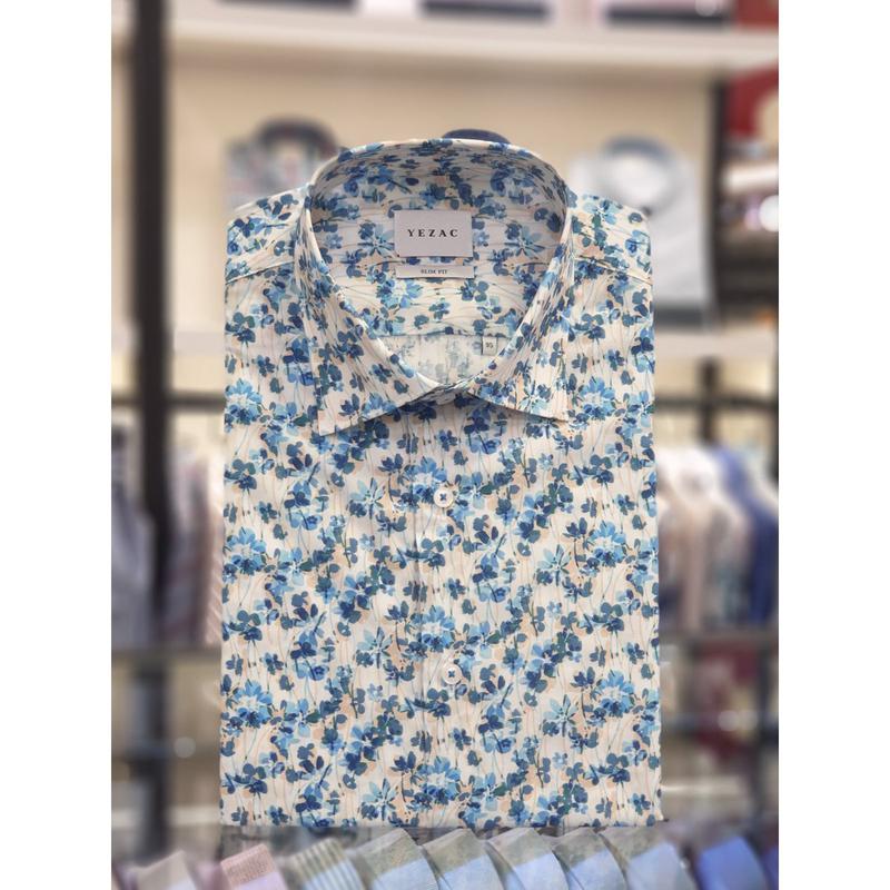 [] 綿100％フラワープリントスリムフィットシャツ YJ3SUA554BL [P003546890]