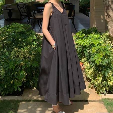 3color レディース ロングワンピース マキシ丈 フレアワンピース 袖なし ノースリーブ フレア