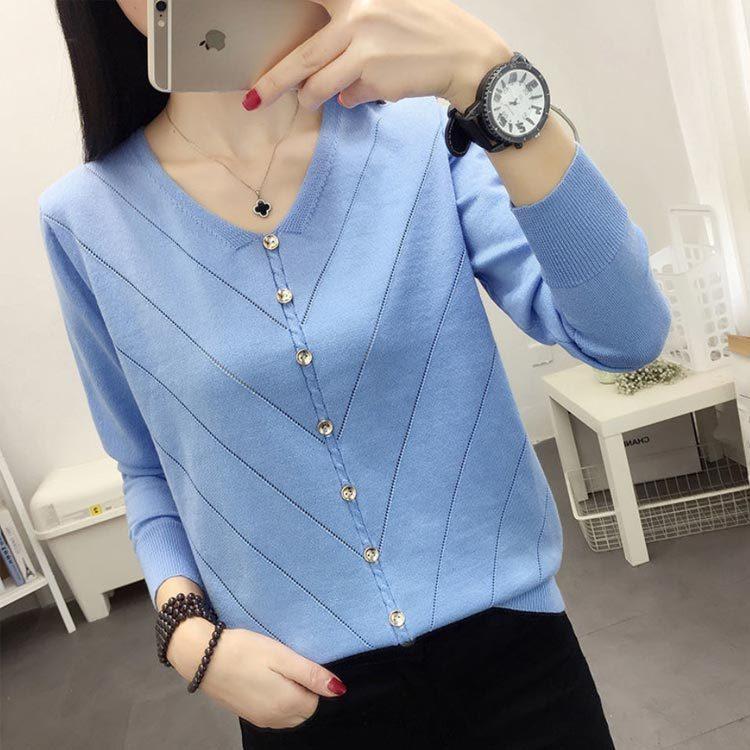 ニットブラウスレディースオシャレブラウス大きサイズ春秋Ｖネック長袖ゆったりインナーブラウスインナーウエアセーターブラウスニット