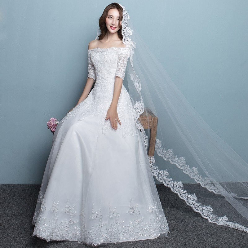 ウエディングドレス Aラインドレス 結婚式 二次会 ロング 花嫁 パーティードレス 長袖 安い ウェ