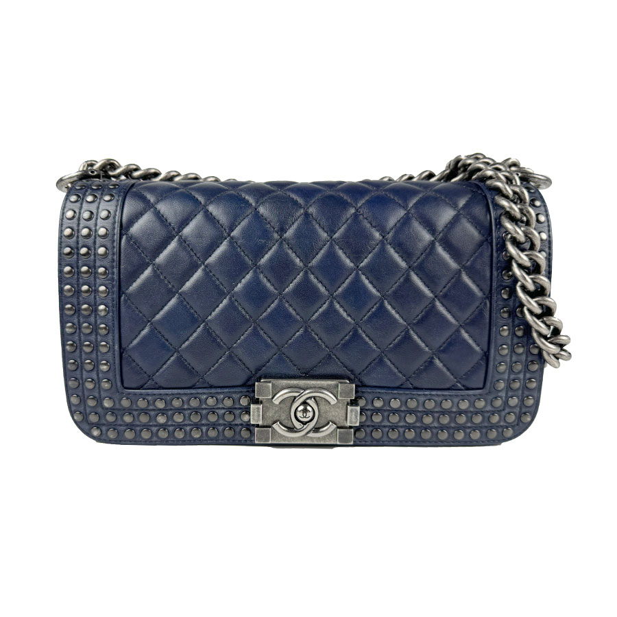 シャネル CHANEL ショルダーバッグ レザー/メタル ネイビー レディース z3616