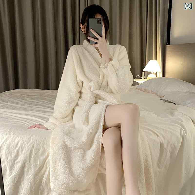 ガウン レディース 秋冬 シンプル きれいめ 旅行 ポケット ロング 厚手 長袖 大きめサイズ 快適 大人 白 紫 赤 5,348円