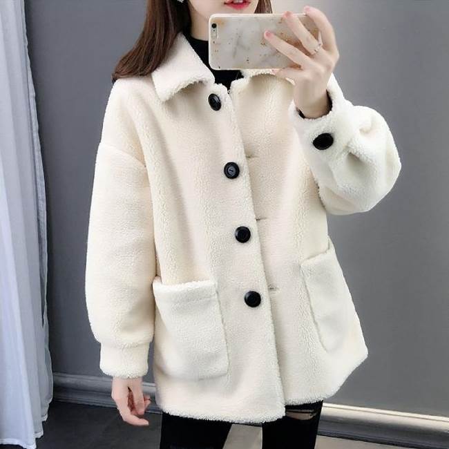 アウター レディース コート フリース ムートン 個性的 ウール調 ボア 厚手 長袖 襟付き 無地 白 青 茶色 S M L XL 2XL 秋 冬 ベーシック シングルブレスト 体型カバー 大人可愛い