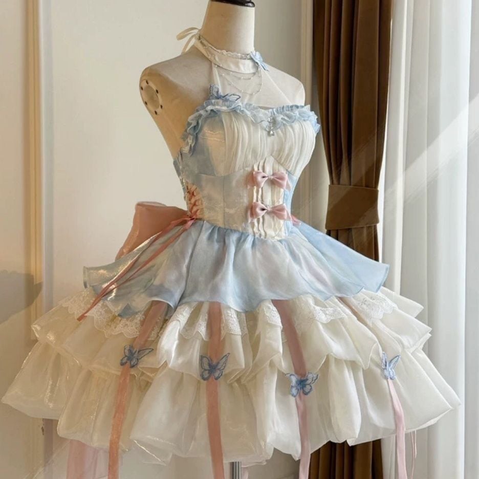 ロリータプリンセスドレスピュアラストスタイルサスペンダーホルターネックチュチュスカート