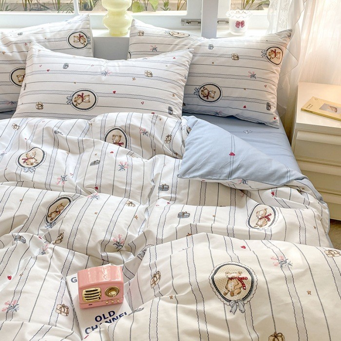 肌に優しいプリントコットン4点セットコットンベッドシーツ掛け布団カバードミトリー寝具3点セット 5,022円