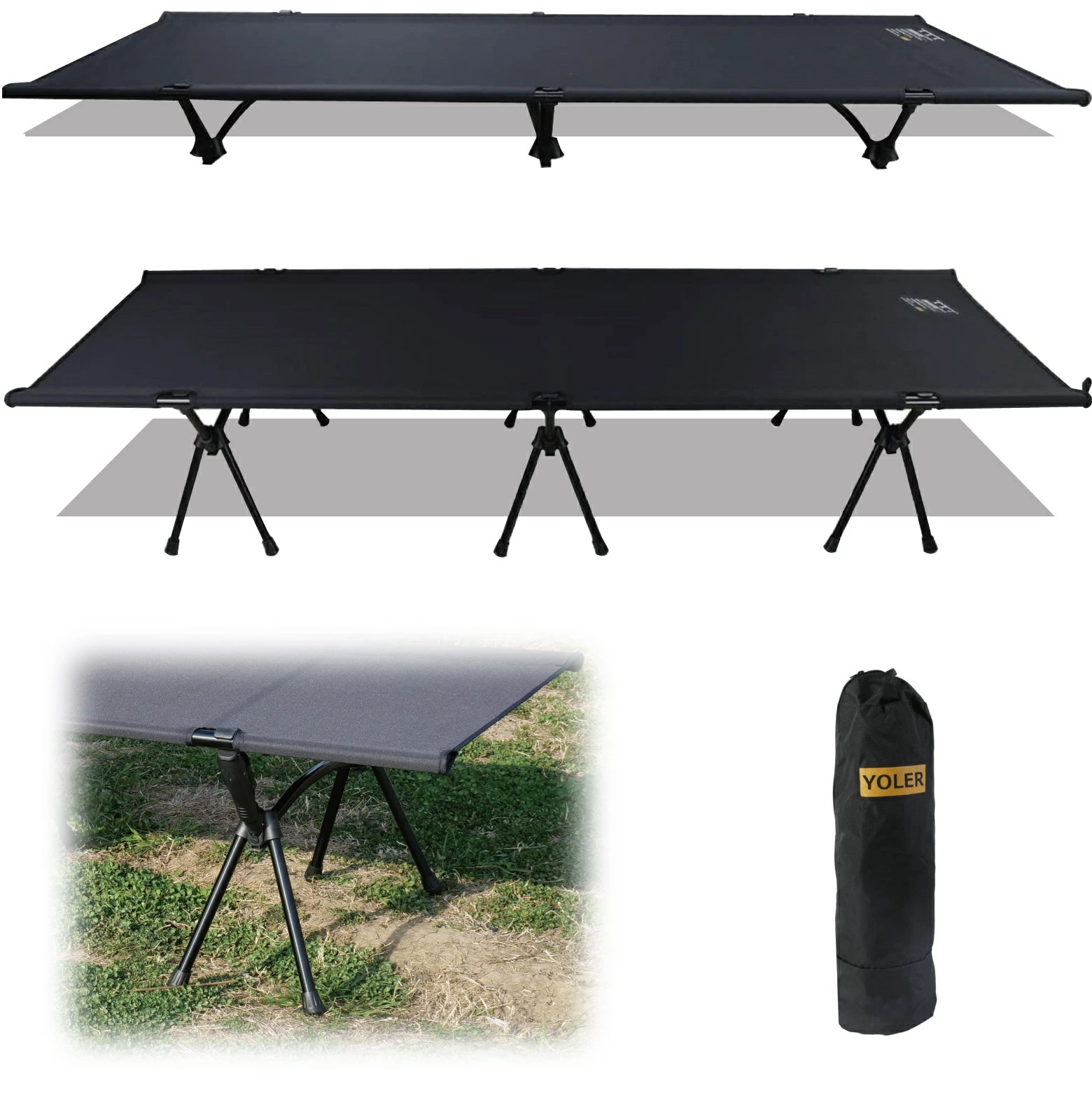 キャンプコット 2WAY アウトドアベッド【耐荷重150kg】ハイ/ロー切替可能 フォールディング コット 折りたたみ ベッド 初コット アルミ製 軽量 ソロキャンプ コンパクト レジャー 簡易ベッド