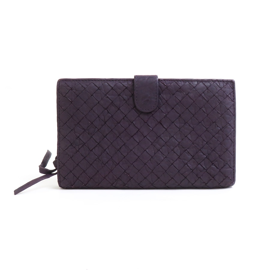 ボッテガヴェネタ BOTTEGAVENETA 二つ折り財布 イントレチャート 型押しレザー ダークパープル レディース w0925a
