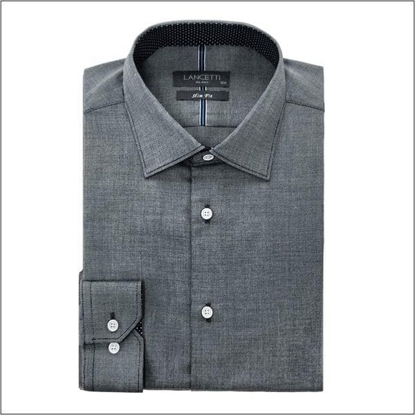 男性グレー/ネイビーカラードビーソリッドスリムフィット長袖シャツ LYS6604BA 外1