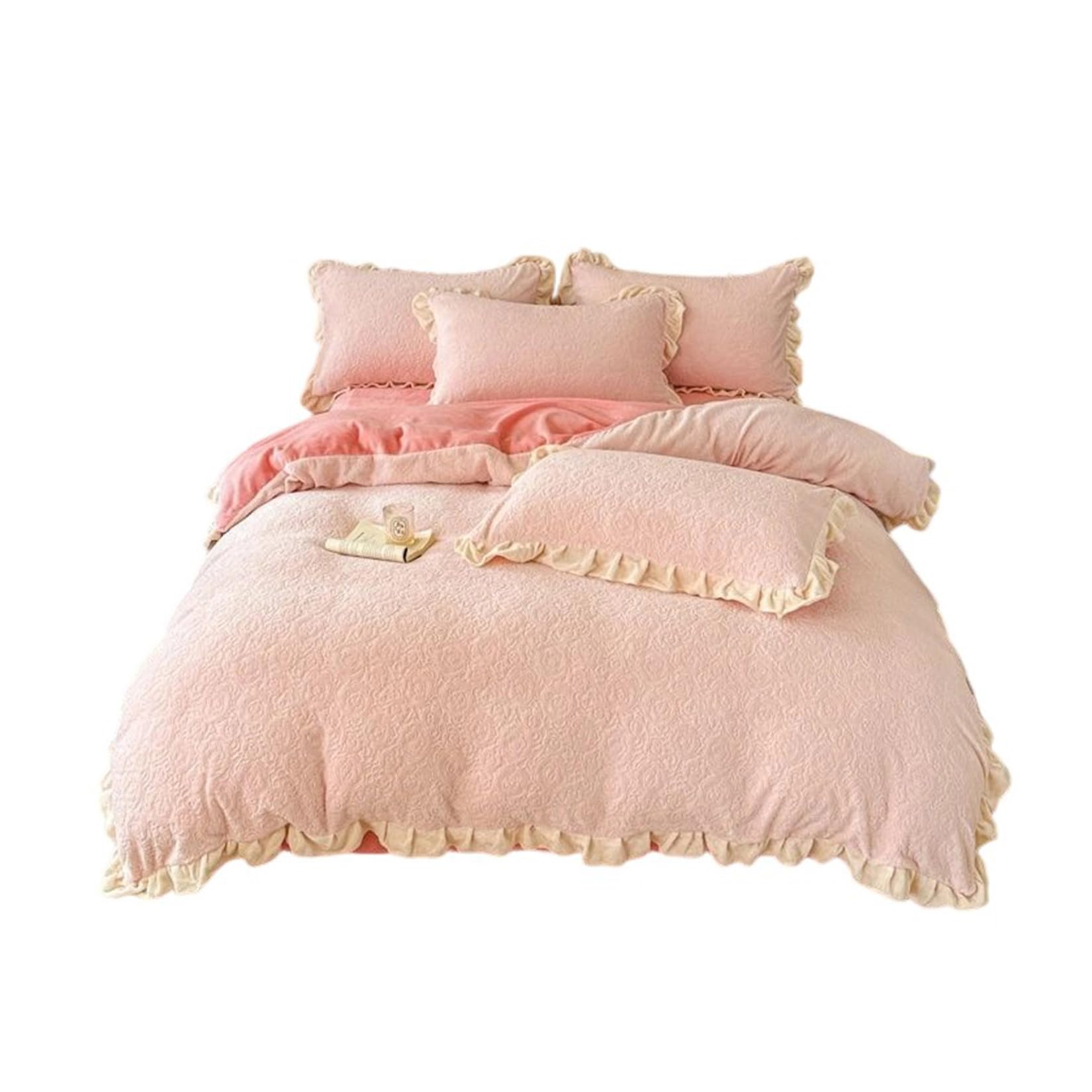 秋冬寝具セット プリンセス風 フランネル 布団カバー フリル 無地 おしゃれ 可愛い とろける 柔らか肌触り あったか 保温 ふわふわ 高密度 厚手 静電気防止 洗える