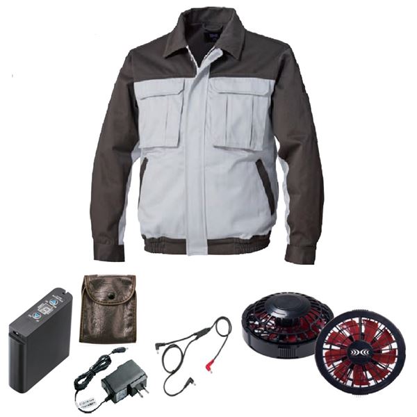 KU91920 空調服 綿厚手 脇下マチ付 FAN2200BR/LIPRO2 銀xダークグレー L