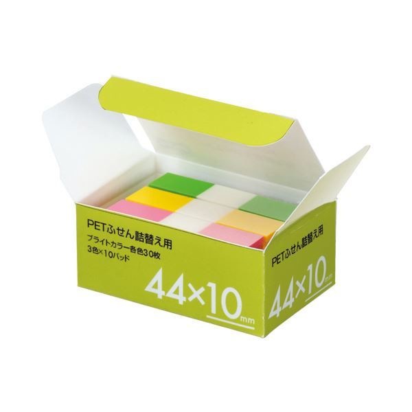 （まとめ） TANOSEE PETふせん 詰替用 4410mm ブライトカラー3色 1パック（10パッド） 5セット