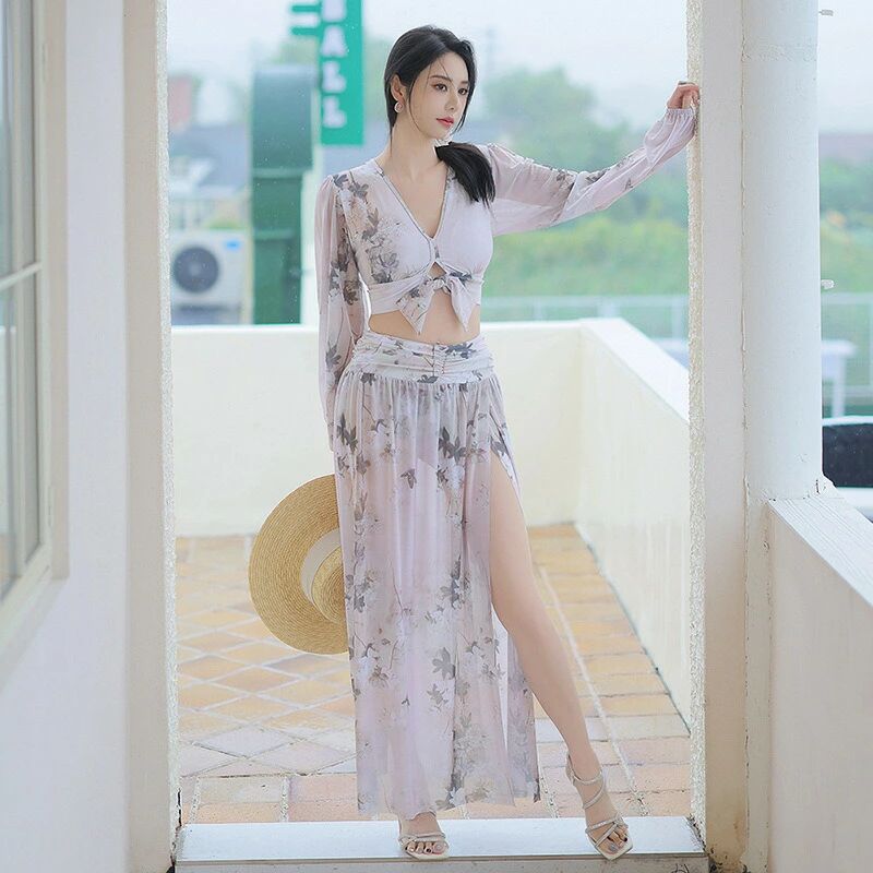 【3日出荷】水着 セパレート水着 3点セット 長袖 日焼け対策 サマードレス風 おしゃれ セクシー 大人かわいい インスタ映え リゾート