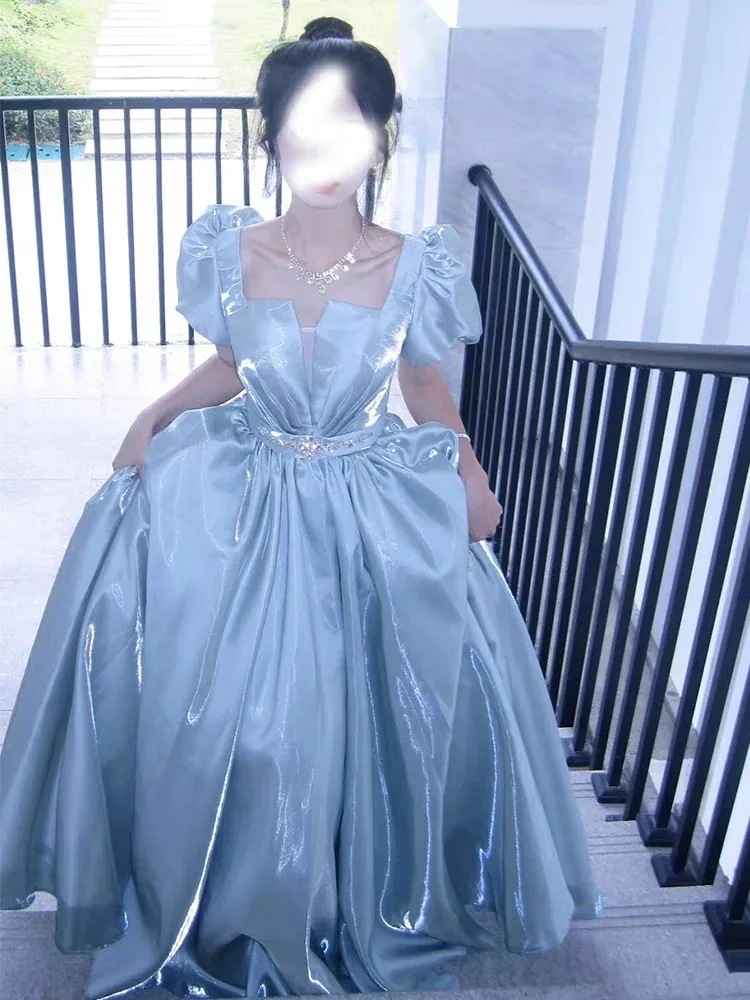 ブルーイブニングドレス 2025 ボーカルアート試験ソロパフォーマンスプリンセス成人式ドレススカート女性ホスト