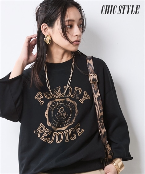 スウェット・トレーナー 7分袖ロゴプリントスウェット 大きいサイズ有 シックスタイル