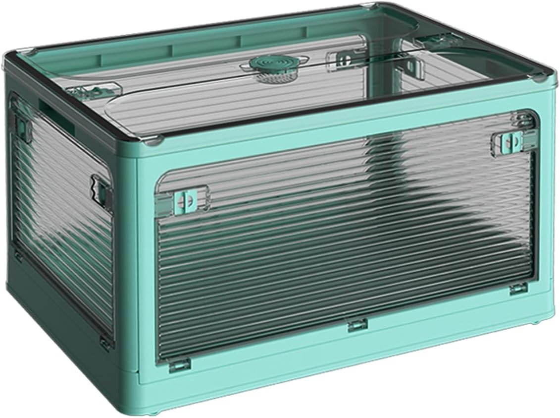 折りたたみ収納ボックス 蓋付き 5面開閉式 積み重ね可能 大容量 キャスター付き 防塵防湿 ABS樹脂 半透明 簡単組み立て 強い耐荷重 押入れ収納 家庭用/車載/アウトドア対応 Sサイズ：44.5×