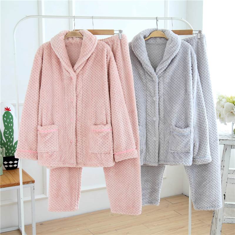 レディース メンズ 厚手 ルームウェア 部屋着 寝巻 長袖 大きいサイズ XL パジャマ カップル 前開き 上下 2点 セット トップス ボトムス 襟 付き フロントボタン 大人可愛い 韓国 オルチャ