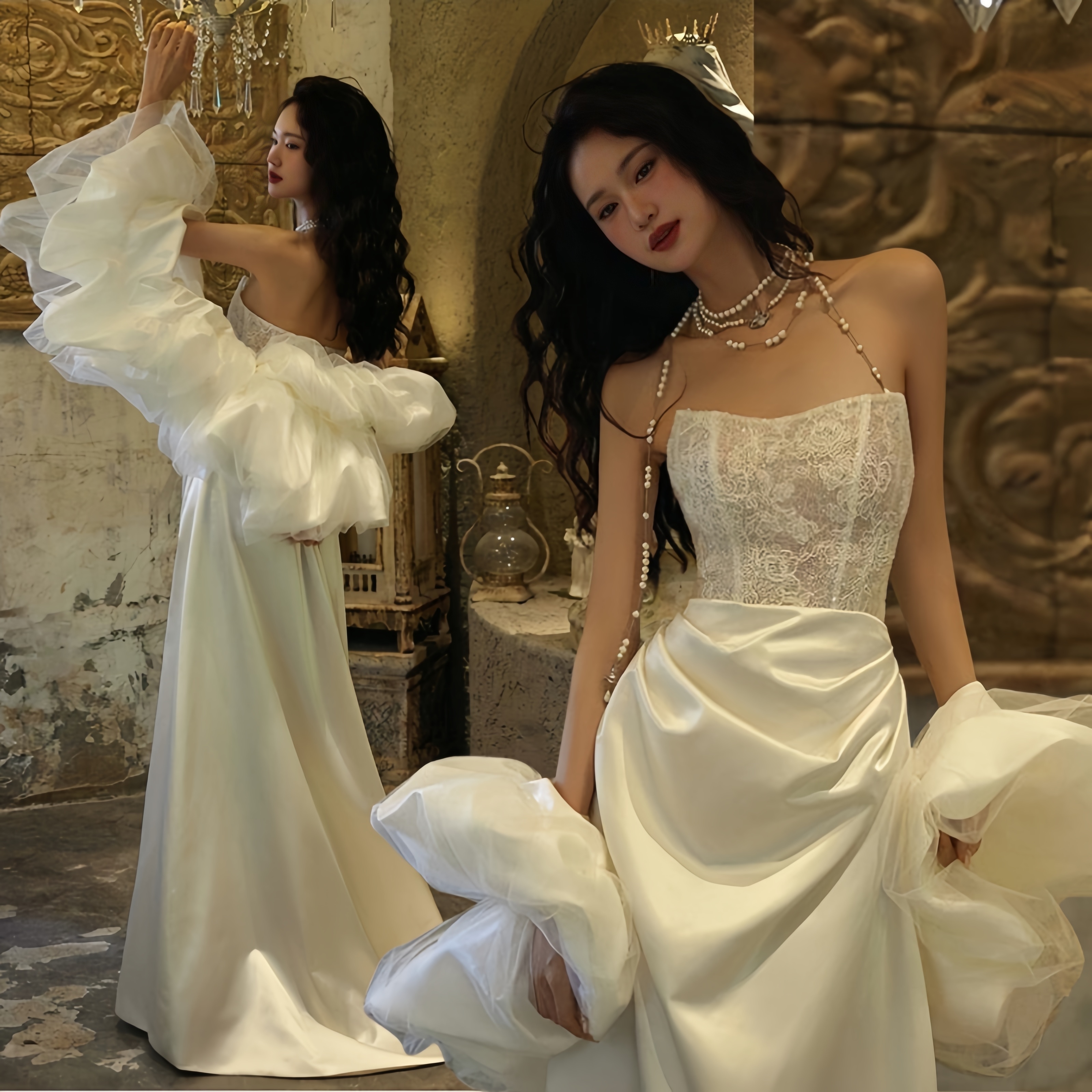 ウェディングドレス 白 花嫁 結婚式 ドレス Aラインドレス 安い 挙式 二次会 ブライダル ワンピース レディース ロングドレス レース プリンセスライン