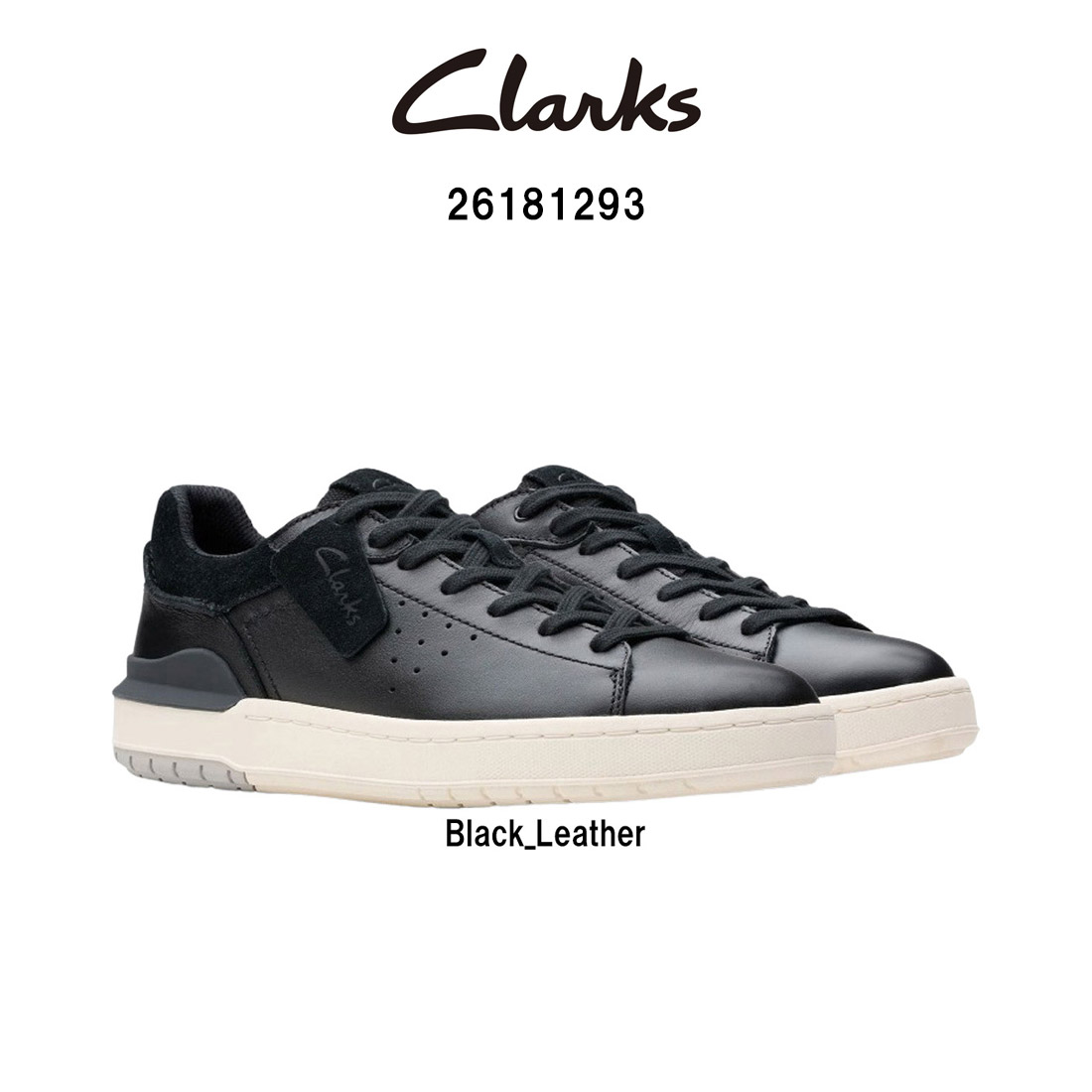 CLARKS メンズ コートライト2 ラン スニーカー シューズ レースアップ ブラック レザー カジュアル COURTLITE2 RUN 26181293