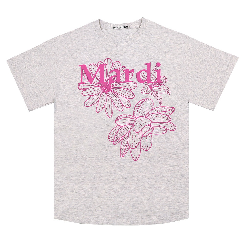 Tシャツ TSHIRT TRIPLE FLOWER OATMEAL PINK 半袖 レディース 韓国 ファッション アパレル