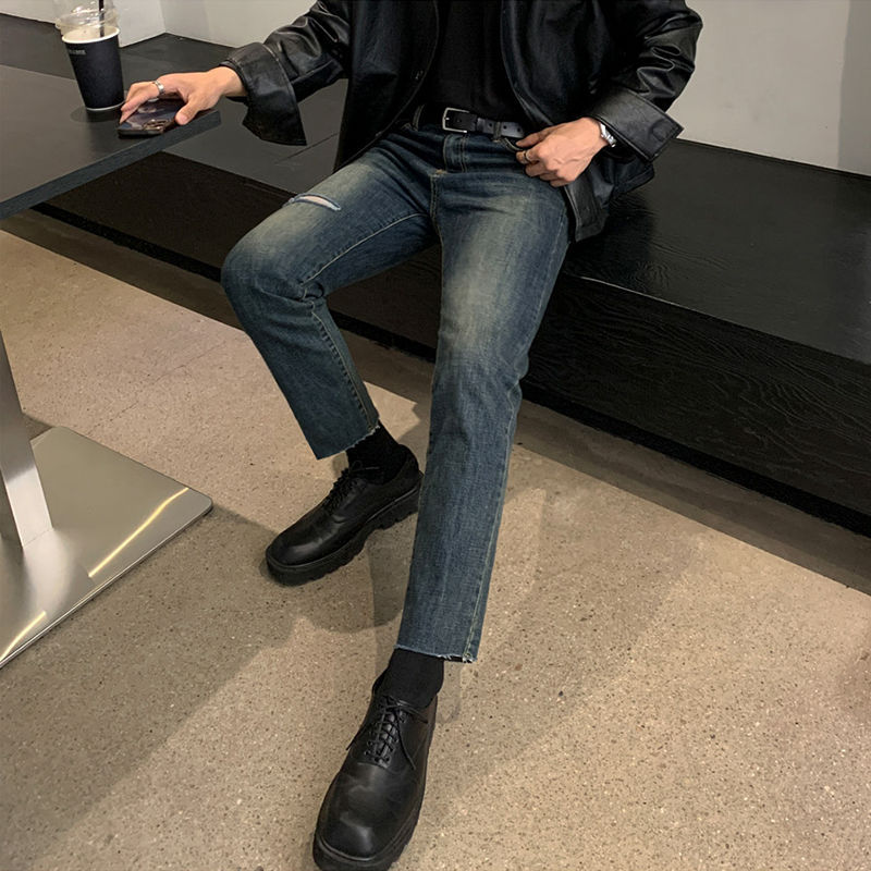 パンツ メンズ 春秋 デニム 九分丈 ストレートフィット スリム 新作