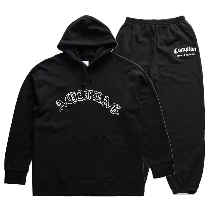 ACE FLAG 上下セット 長袖 ブランド スケボー メンズ 春秋冬用 黒 大きいサイズ エースフラッグ セットアップ パーカー フーディ スウェット 裏パイル