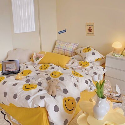 コットンウォッシュドコットン韓国インススマイリーフェイスピュアコットンミックスベッド4ピースセット