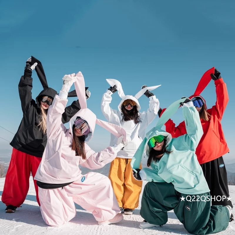 スノボウェア 2025 上下セット メンズ レディース ズボン パンツ ジャケットト レーナー スウェット ウサギ耳 無地迷彩ゆったり スノーボードウェア スキーウェア スノーウェア 防水防寒 韓国風