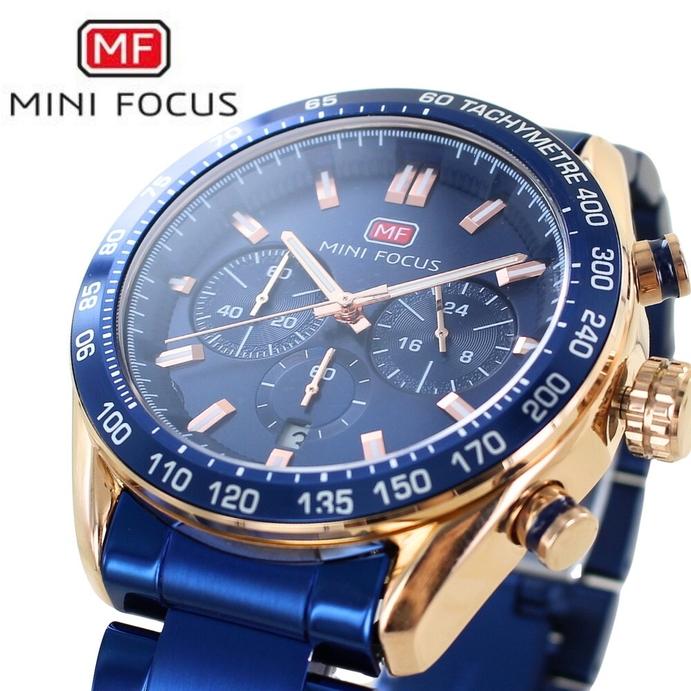 正規品 MINI FOCUS メンズ腕時計 ステンレスバンド かっこいい 腕時計 手表 メンズ 父の日 クロノグラフ クォーツ ブルー 高級感 大人 おしゃれ ビジネス カジュアル 誕生日 プレゼント