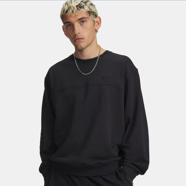 6009347-001 ブラック 男性 UA ライバル ライトウェイト クルー スウェットシャツ コットン Tシャツ