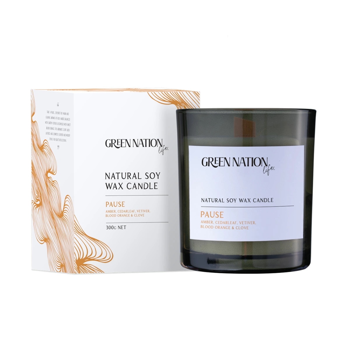 （Green Nation life）ウッドウィックキャンドル300ｇ Box入り ポーズ（ベチパー＆ブラッドオレンジ）
