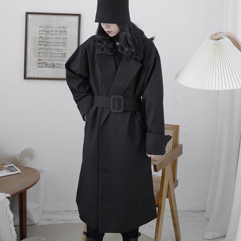 レディースブラックコートロングスリーブカジュアルスプリングニューラージサイズファッションミドル丈レディースコートブラック多用途ロングスリーブコートジャケットパーソナリティ無地シンプル