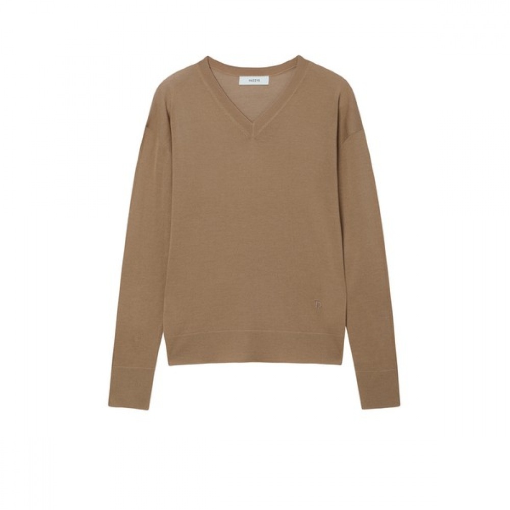 (ヘッジズレディース) 24SS キャメル V ネックウールニット WSSW4AC14CM