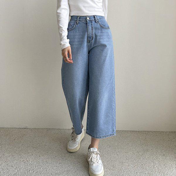 パンツビッグサイズレディースワイドパンツジーンズレディースワイドパンツワイドデニムパンツHY758バックシャーリング8分丈ワイド