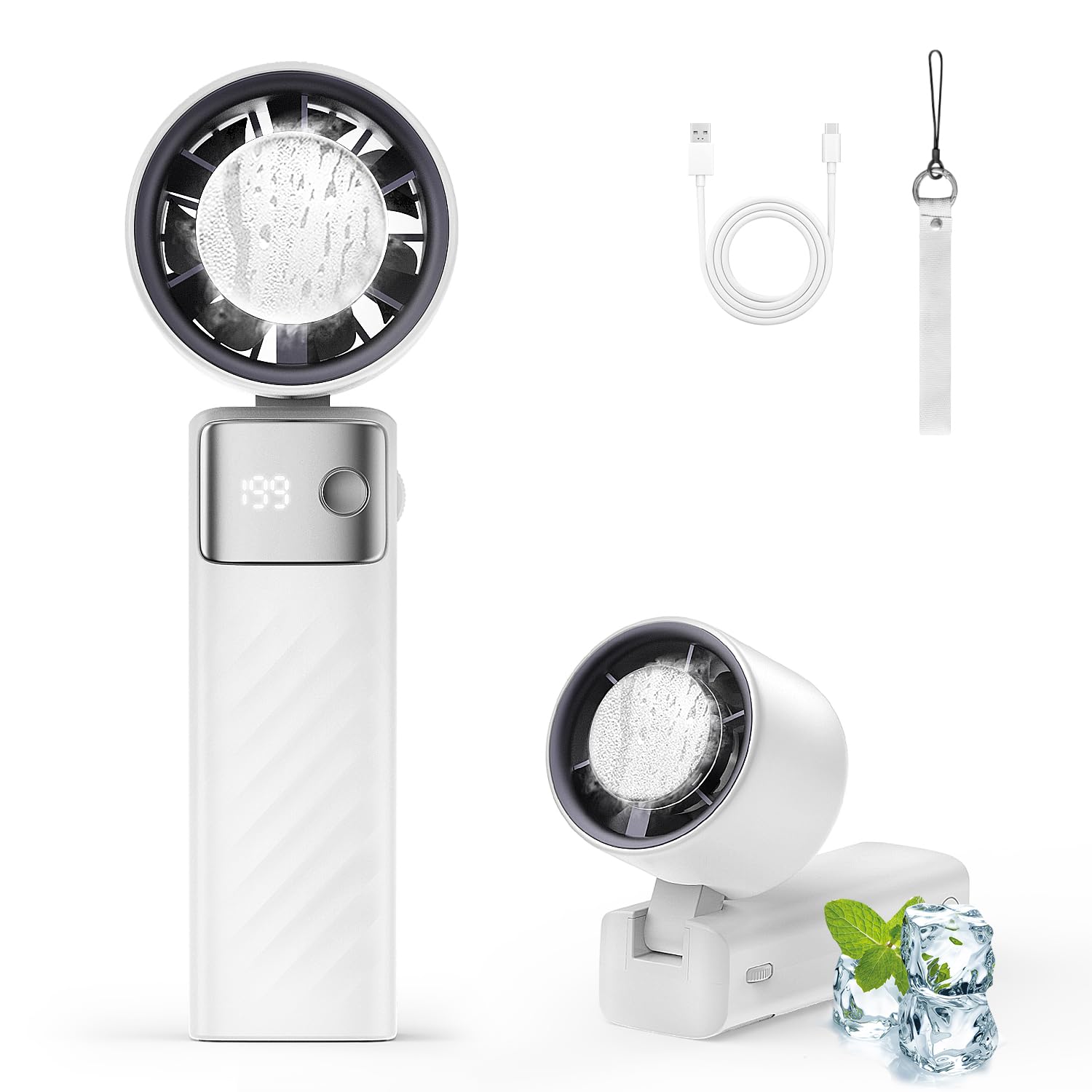 【2025新モデル 夏を涼しく彩る爽風】ハンディファン 手持ち扇風機 強力送風 冷却プレート -20℃瞬間冷却 携帯扇風機 7枚羽根 1～199段階無段階風量調 5400mAh 充電式 ハンディ扇風機 6,732円